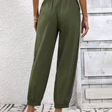 LUNE Pantalones De Mujer Solidos De Color Con Punos Elasticos Y Doble Bolsillo