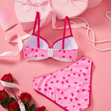 TOM & JERRY X  Conjunto de sujetador push-up y bragas en forma de corazon rosado para mujer