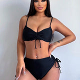 Swim Conjunto De Bikini De Dos Piezas Con Lazos Laterales Arrugados Para Mujer