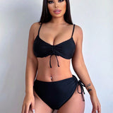 Swim Conjunto De Bikini De Dos Piezas Con Lazos Laterales Arrugados Para Mujer