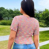 Qutie Plus Size Women's Tie-Dye T-Shirt With Floral Scarf Hem