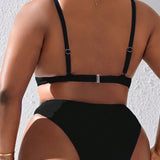 Swim Curve Conjunto De Bikini De Talla Grande De Color Solido Con Aro