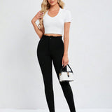 Tall Leggings Ajustados De Cintura Alta Con Tela Elastica