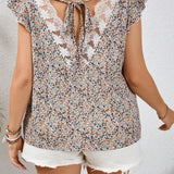 Frenchy Camisa De Verano Para Mujer Con a Grande, Con Cordones En La Parte Trasera, Estampado Floral Y Dees De Encaje