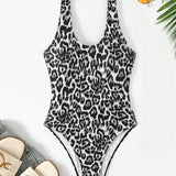 Swim Traje De Bano De Una Pieza Con Estampado De Leopardo Para Mujer