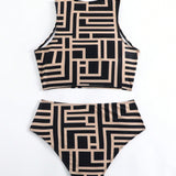 Swim Conjunto de tankini para mujer con estampado aleatorio con detalles plisados en la parte superior y pantalones triangulares