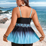 Swim Lushore Conjunto De Bikini De Talla Grande Con Estampado De Plantas Tropicales Y Flores Para Mujer En Estilo De Chaleco