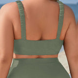 Swim Curve Top De Bikini De Talla Grande De Color Solido Con Efecto Push-up