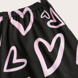 Essnce 3 Piezas/set Pantalones Cortos Impresos Con Estampado De Corazon Y Cuadros Para Mujer