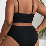 Swim Curve Conjunto De Traje De Bano De Talla Grande Con Detalles De Anillos Ahuecados