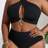 Swim Curve Conjunto De Traje De Bano De Talla Grande Con Detalles De Anillos Ahuecados