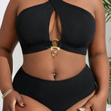 Swim Curve Conjunto De Traje De Bano De Talla Grande Con Detalles De Anillos Ahuecados