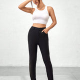 EZwear Pantalones Largos Para Mujer De Color Solido Con Bolsillo Al Bies