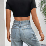 Crop Top Ajustado Con Impresion De Letra