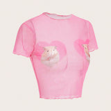 Neu Camisas De Malla Transparente Con Estampado De Animales De Hamster Para Mujer Kidcore Dopamine Casual