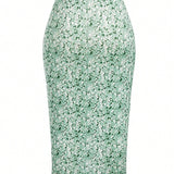 VCAY Falda Con Dobladillo Asimetrico De Cintura Alta Con Estampado Floral De Talla Grande Para Mujer Con Abertura