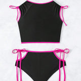 Swim Vcay Conjunto de tankini con bloques de color, ribete de volantes y correas