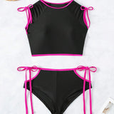 Swim Vcay Conjunto de tankini con bloques de color, ribete de volantes y correas