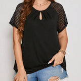 LUNE Plus Size Solid Color Lace Splice Pleated T-Shirt