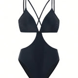 Swim Vcay Traje De Bano De Una Pieza Negro Sexy Recortado Para Mujer