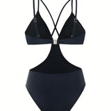 Swim Vcay Traje De Bano De Una Pieza Negro Sexy Recortado Para Mujer