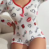 Mameluco Para Dormir Con Estampado De Corazones Y Estampado De Labios