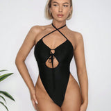 Swim Traje De Bano De Una Sola Pieza Para Mujer Con Cuello Halter Cruzado Y Corbata En El Cuello