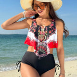 Swim Vcay Top De Bikini Estilo Camisola Con Dobladillo Irregular Y Dobladillo Irregular Para Mujer