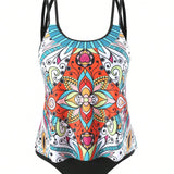 Swim Lushore Tankini de mujer con tirantes impresos en los hombros