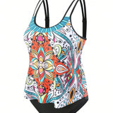 Swim Lushore Tankini de mujer con tirantes impresos en los hombros