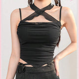 Neu Top De Verano Negro Estilo Cami Con Lazo Balletcore, Dees De Malla Coquette Y Pliegues. Crop Tops De Verano.