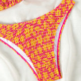 Swim Vcay Conjunto de traje de bano halter shirred con estampado floral para mujer, traje de bano para verano en la playa o carnaval