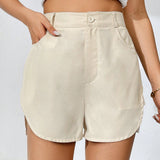 Essnce Shorts De Color Solido Para Mujer Con Bolsillos Y Aberturas Laterales