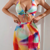 Conjunto De Traje De Bano Bikini Multicolor Tenido Anudado