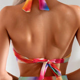Conjunto De Traje De Bano Bikini Multicolor Tenido Anudado