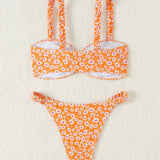 Swim Mod Conjunto de bikini de dos piezas con estampado pequeno para playa y verano