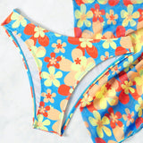 Swim Conjunto de bikini con estampado floral para damas con falda y top - tres piezas