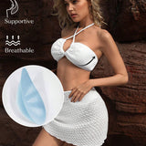 Swim Chicsea Conjunto De Bikini De Traje De Bano Halter Solido Para Mujer, Textura Solida, Ideal Para Boda