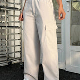 EZwear Pantalones cargo simples con bolsillos a la moda