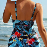 Swim Lushore Conjunto Tankini de verano con estampado tropical, top de tirantes finos y Bottom de natacion