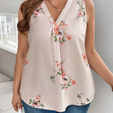 Blusa De a Grande Sin Mangas Con Estampado Floral Y Cuello En V