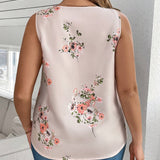 Blusa De a Grande Sin Mangas Con Estampado Floral Y Cuello En V