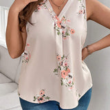 Blusa De a Grande Sin Mangas Con Estampado Floral Y Cuello En V