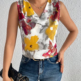 Clasi Blusa Sin Mangas Con Cuello En V Y Estampado Completo