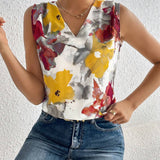 Clasi Blusa Sin Mangas Con Cuello En V Y Estampado Completo