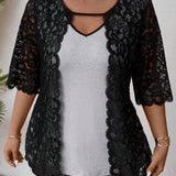 Clasi Lace Spliced Plus Size 2 In 1 T-Shirt