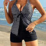 Swim Vcay Conjunto de tankini con cuello halter y lunares con adorno maduro de playa de verano
