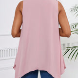 Lady Blusa Asimetrica Sin Mangas Con Frente De Lazo Para Mujer.