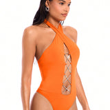 BAE Body Halter De Cadena Delicado De Rodio De Naranja Y Mandarina Con Cruz Hueca