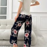 Conjunto De Pijama Con Pantalon Y Top De Manga Corta Con Estampado Floral